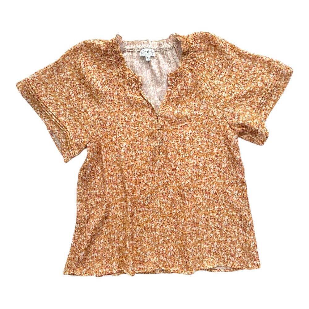 Wonderly Floral Yellow Top with Flutter Sleeves -size Large